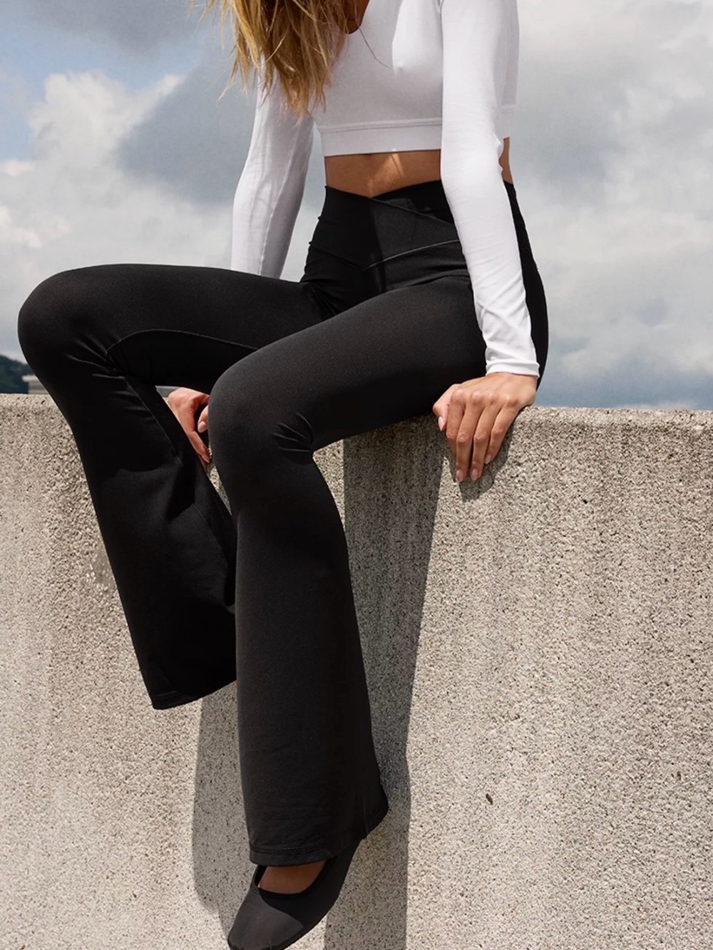 Aerie Black Flared Crossover Leggings